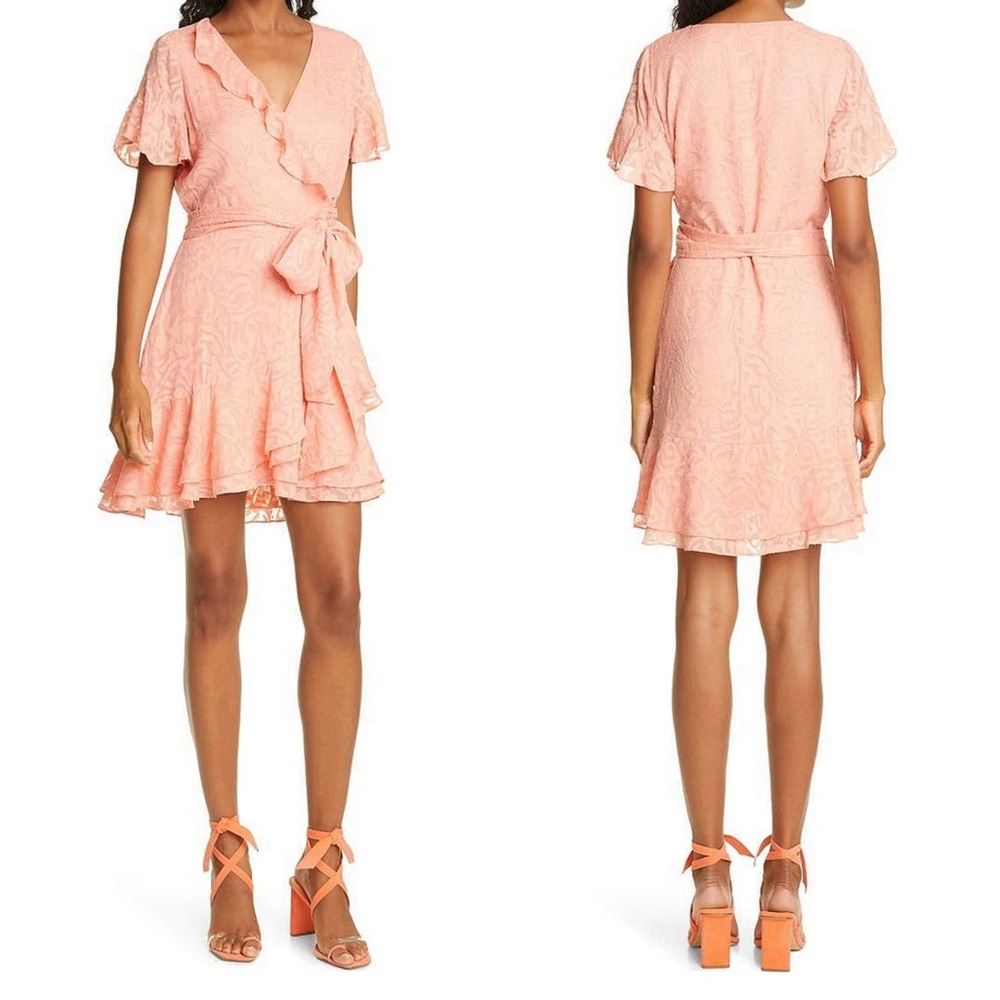 Tanya Taylor Women's Bianka II Silk Blend Mini Wrap Dress in Melon Pink Size 2